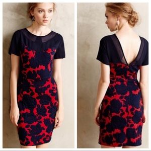 Maeve Red & Navy Rose Panel Pencil Dress Sz LP